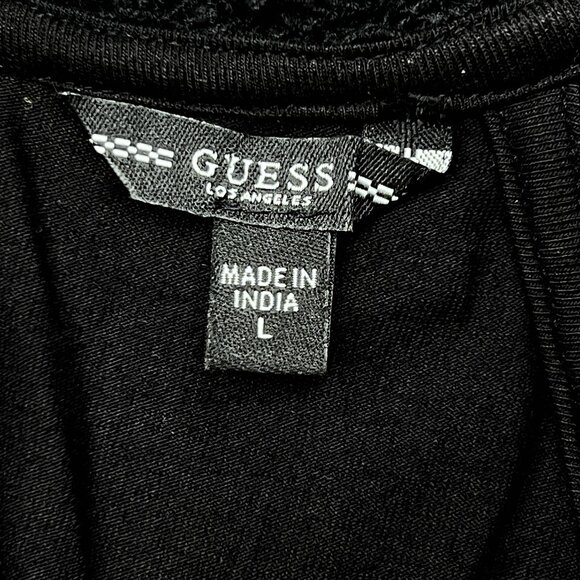 Guess Embroidered Lace Black Pink Teal Olive Floral Bodycon V-Neck Dress Size L - Picture 8 of 10